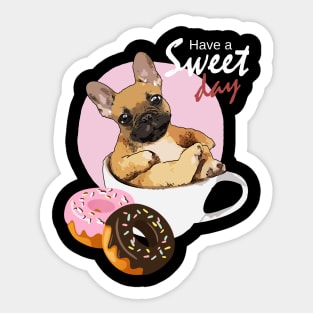 french bulldog coffee and donuts Sticker